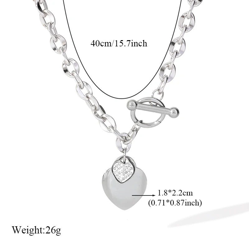 EILIECK New Fashion Stainless Steel Metal Double Heart Necklace Bracelet Set  For Women Waterproof Silver Color Jewelry Gift