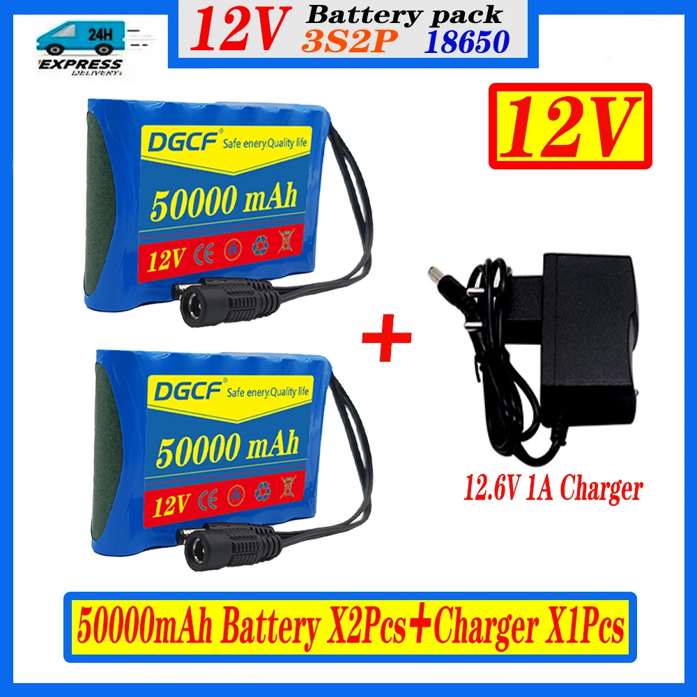 Batterie Ion Rechargeable pour Lampe LED, Batterie de Secours, Chargeur, 3S2P, 12V, 50000mAh