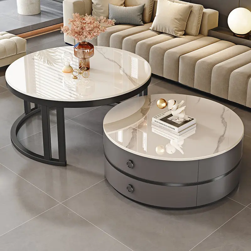 Light Luxury High Sense Rock Slab Round Coffee   Modern Simple Small Apartment Living Room Home Furniture