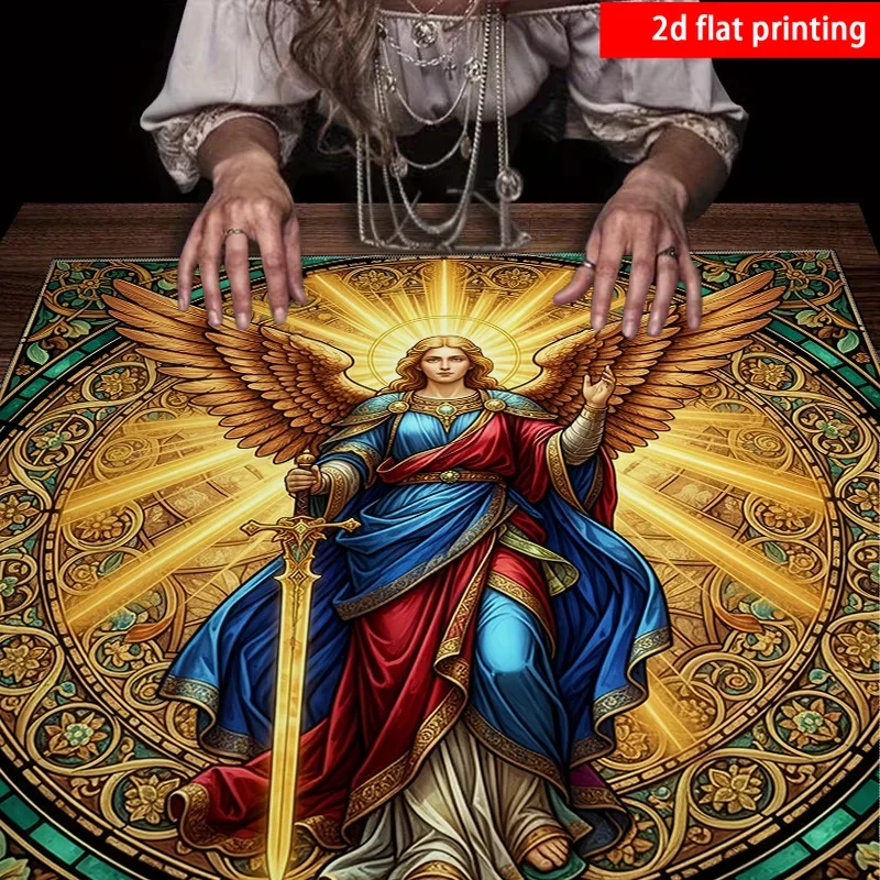 Tarot Cloth Astrology Sun Tarot Cloth Three Card Spread 2D flat printing, 1pc color imitation glass painting angel ornate