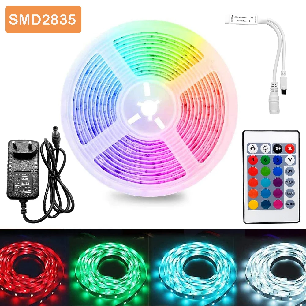 

5m 300Leds Non-waterproof RGB Led Strip Light 2835 DC12V 60Leds/M Flexible Lighting Ribbon Tape +24Key 44Key IR Controller