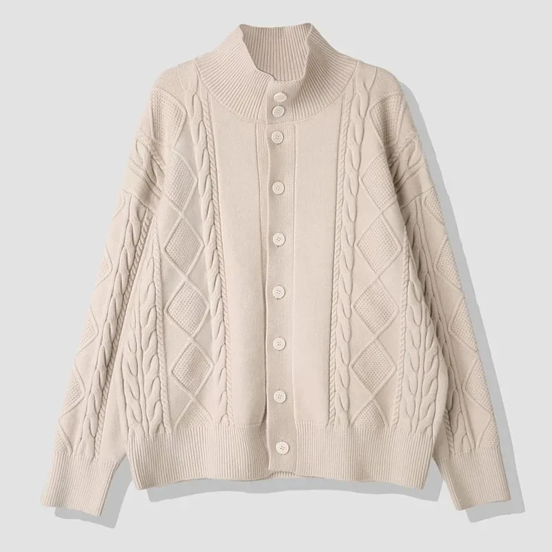 Осенне-зимний вязаный кардиган с воротником-стойкой, мужской свободный корейский универсальный однотонный свитер, куртка, топ