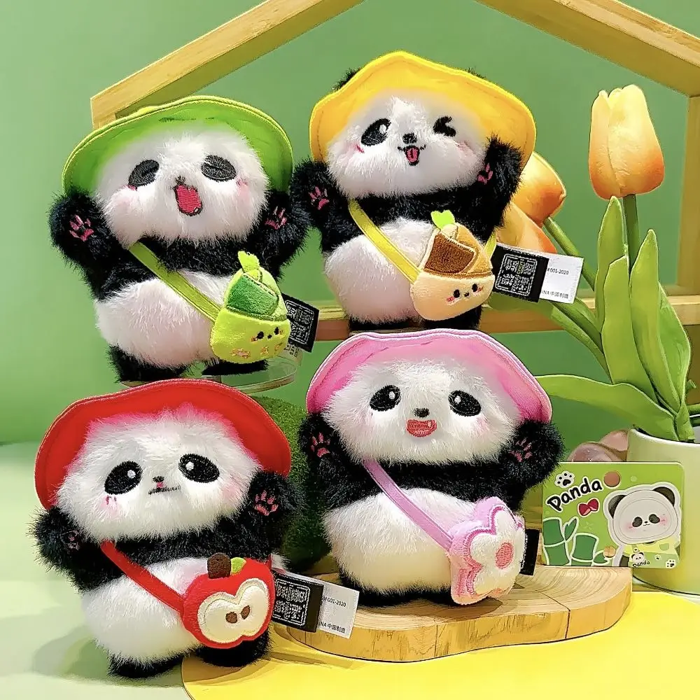 Backpack Ornaments Candy Color Plush Panda Pendant Plush Doll Cute Expression Panda Plush Keychain Cartoon with Bag Bag Decor