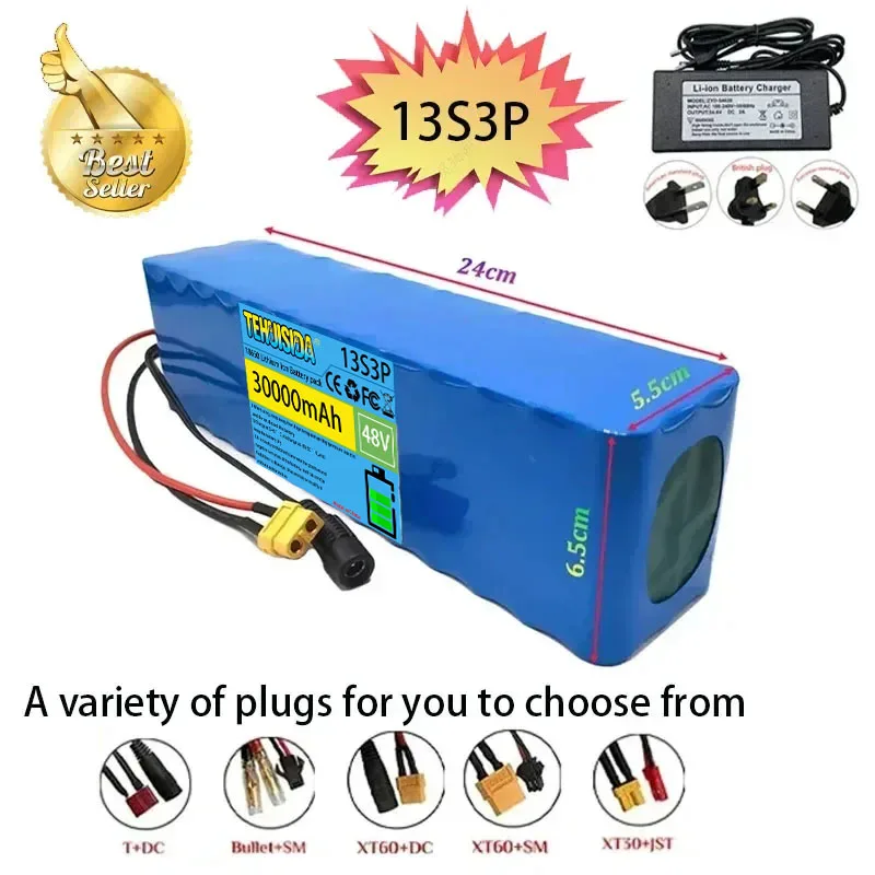 Nouveau 13S3P 48v 30Ah Batterie Lithium-Ion 48v 30000mah 1000w Pour 54.6v Batterie Électrique Puissante Avec BMS