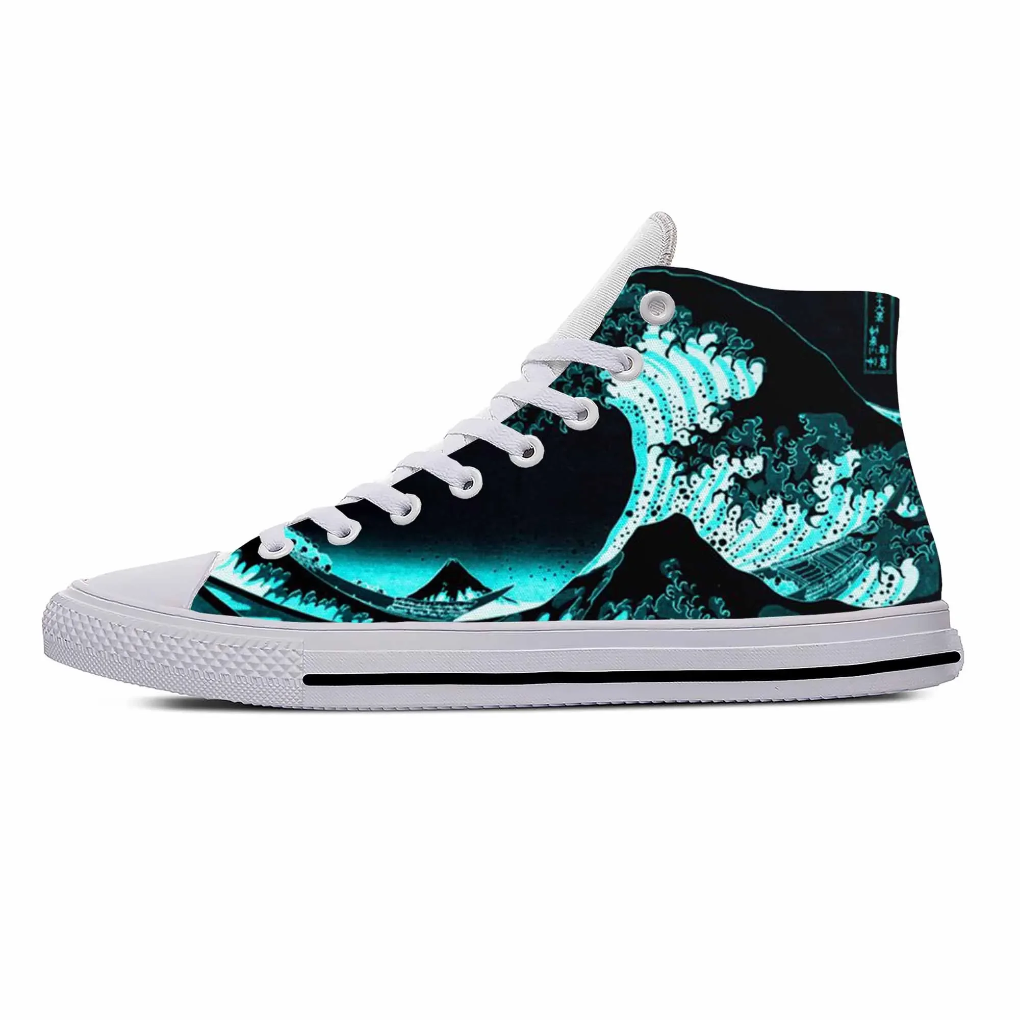 Hot Summer Japanese Anime Cartoon Great Wave Off Kanagawa Lightweight High Top Breathable Board Shoes Men Women Casual Sneakers