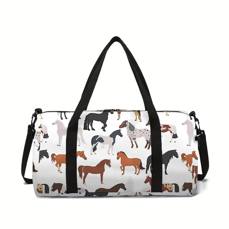 Fashion animal horse panda cat dog 3D Print Large Capacity Travel Bags Barrel Shape Crossbody Bag Sports Bags Gym Yoga Bag