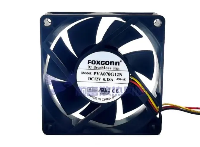 FOXCONN PVA070G12N DC 12V 0.18A 70x70x25mm 3-Wire Server Cooling Fan