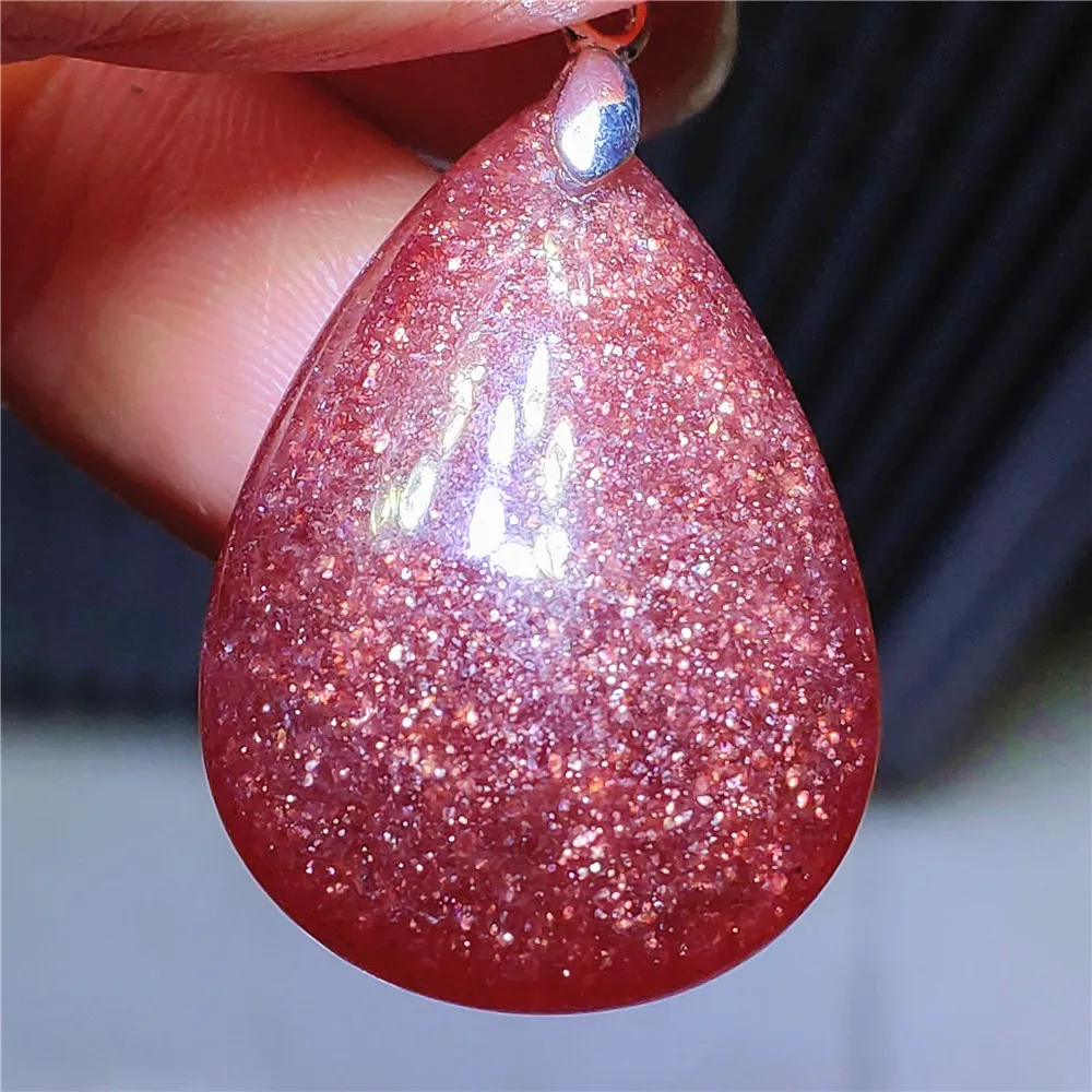 Natural Red Strawberry Quartz Pendant Women Men Red Strawberry Quartz Water Drop Star Light Necklace Jewelry AAAAA