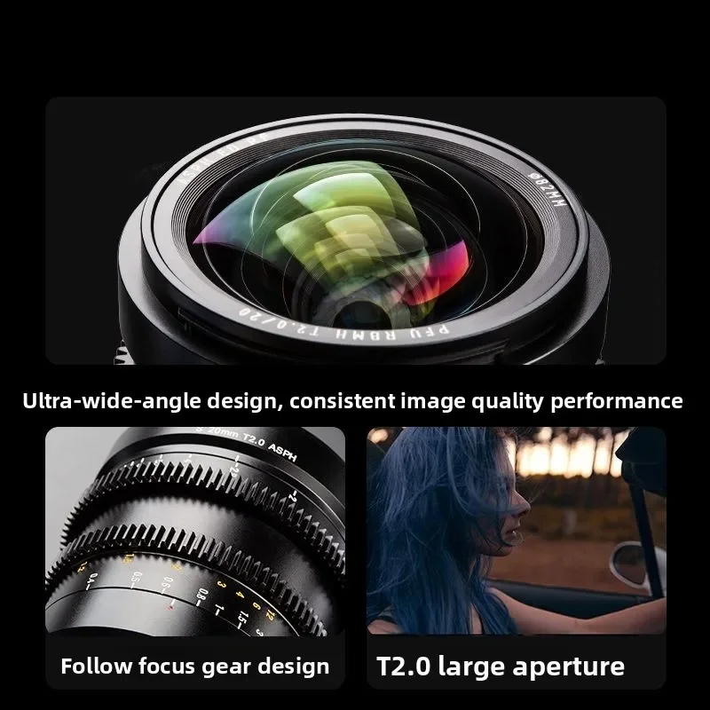 T2.0 wide-angle cinematic lens for  E Panasonic L-mount full frame size micro-single camera