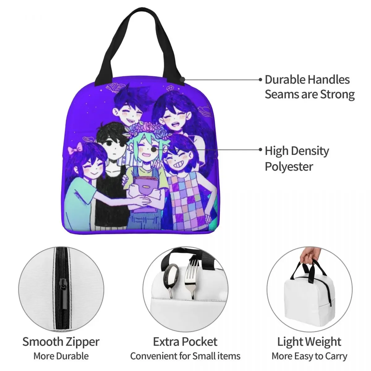 Omori Friends Insulated Lunch Bags Leakproof Basil Aubrey Anime Game Meal Container Thermal Bag Tote Lunch Box Food Storage Bags