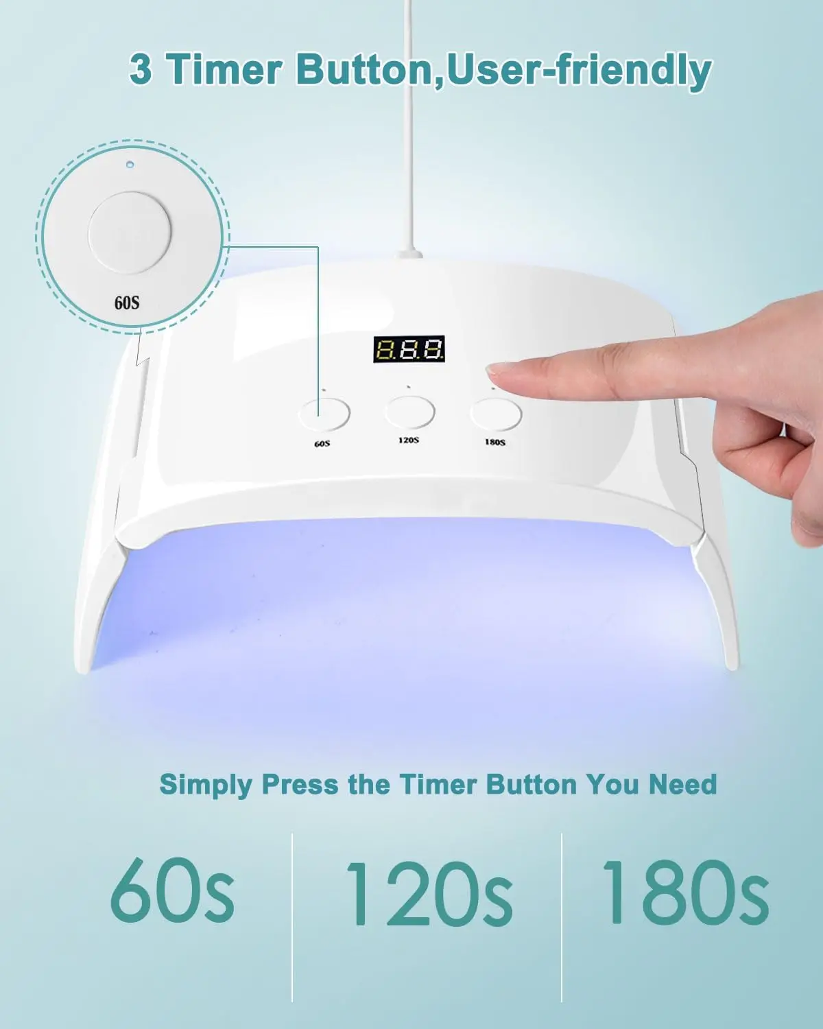 Led UV Nail Lamp, Spacious Foldable Design with 3 Timers & LCD Display for Gel Nails, White Pro Model