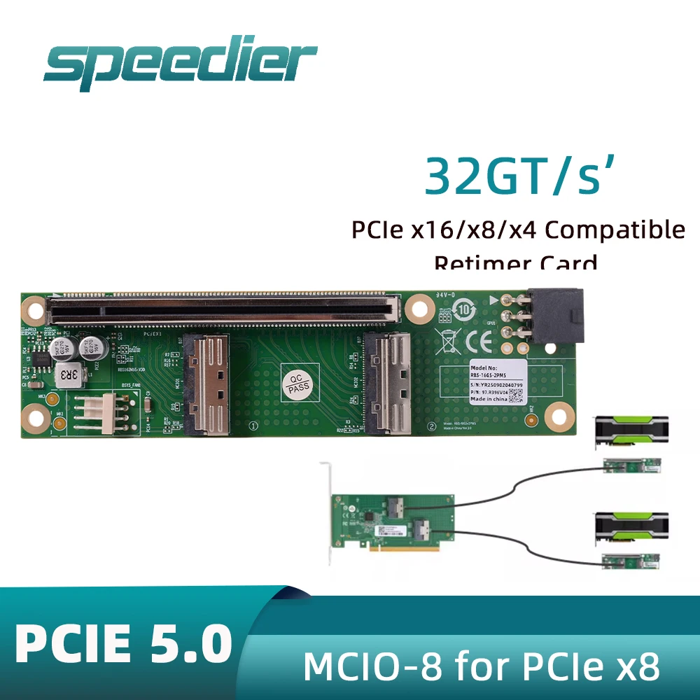 

PCIe 4.0 5.0 16x To SlimSAS Sff-8654 Server Motherboard Baseplate eGPU for GPU Graphics Card Network X16 X8 Dual MCIO interface