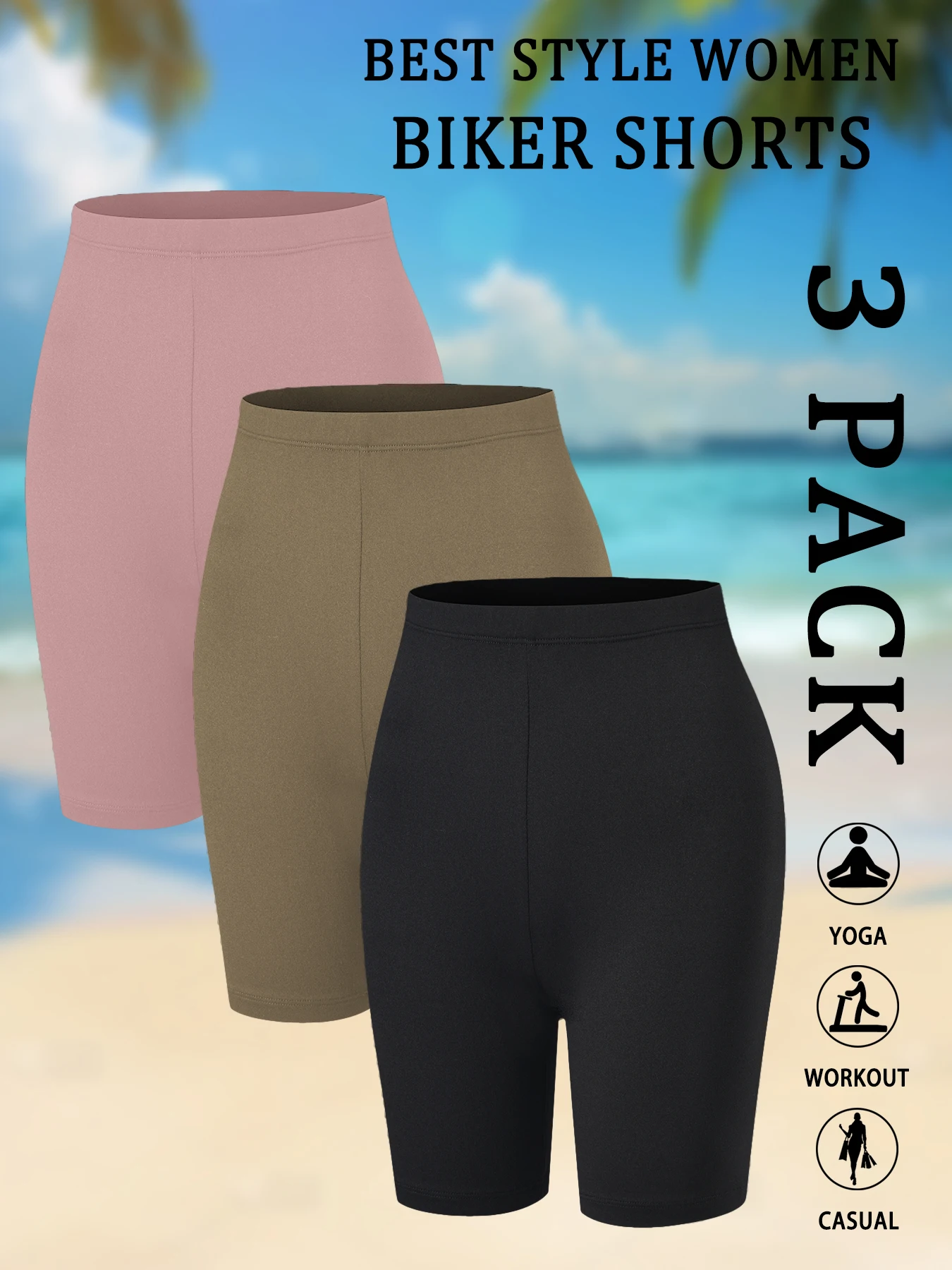 

3 Pack Women's Super Soft Biker Shorts High Stretchy No See Through Workout Running Yoga Athletic 6"Inseam Push Up Gym Fitness