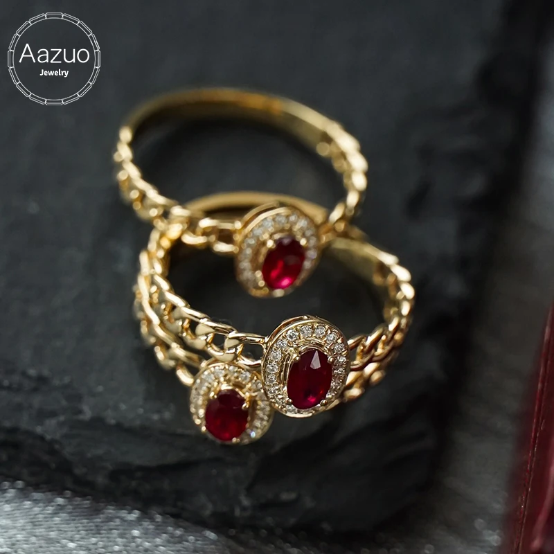 Aazuo Real Jewely Anillos cubanos OL de oro amarillo macizo de 18 quilates con rubí natural y diamantes auténticos para niñas y mujeres, para banquetes y fiestas