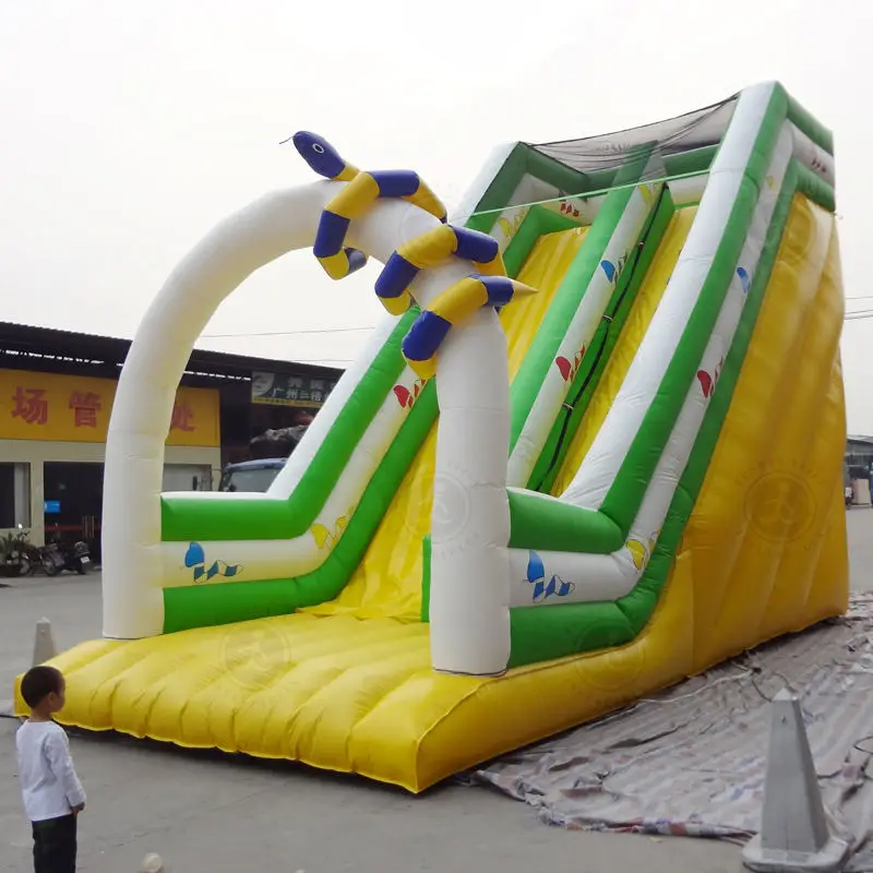 Cartoon snake inflatable obstacle outdoor long slide castle, PVC material children's inflatable bouncing slide