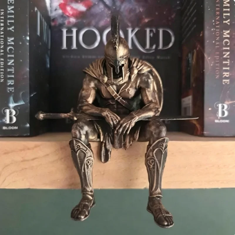 3D Printed Ancient Greek Warrior Sitting Figurine Mini Spartan Soldier Statue Collectible Ornament for Bookshelf Desk Decor