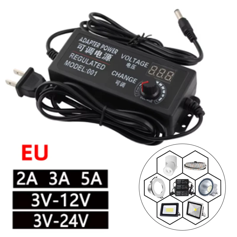 Adjustable AC To DC Power Supply 3V 12V 3V 24V 9V 24V 5A 2A 3A Power Supply Adapter Universal Adjustable Charger Volt Adapter