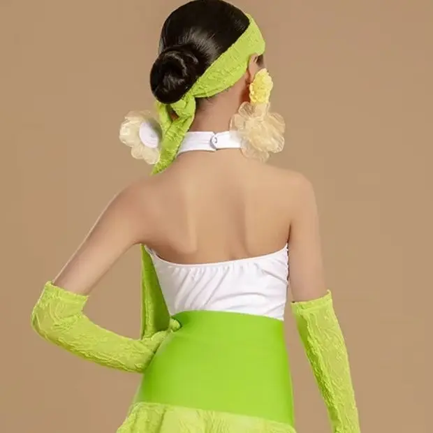 

2026 New style Latin dance children's gymnastics suit with lace and fishbone training outfit separate sets National Standard