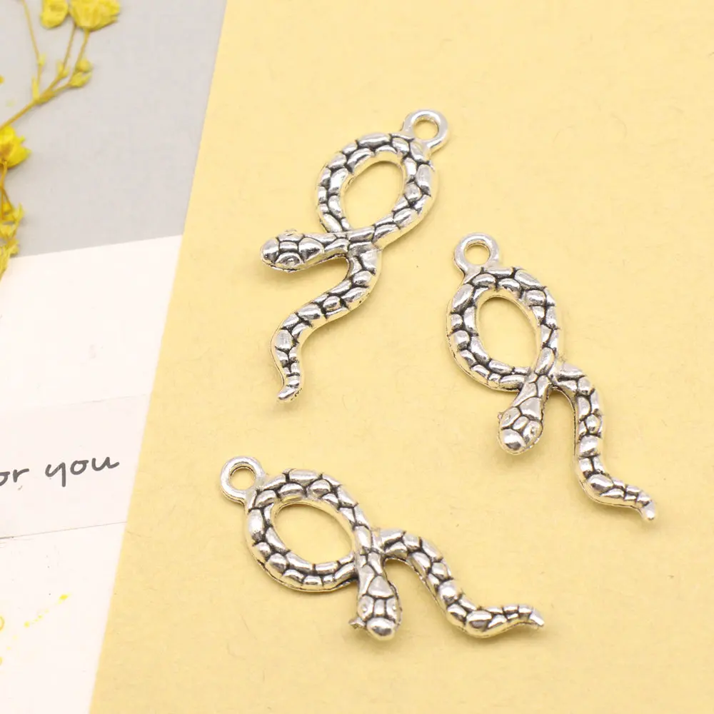 Cute Jewelry Home Decor Crafts Charms Snakes Antique Silver Color Pendant Diy 11x35mm 5pcs