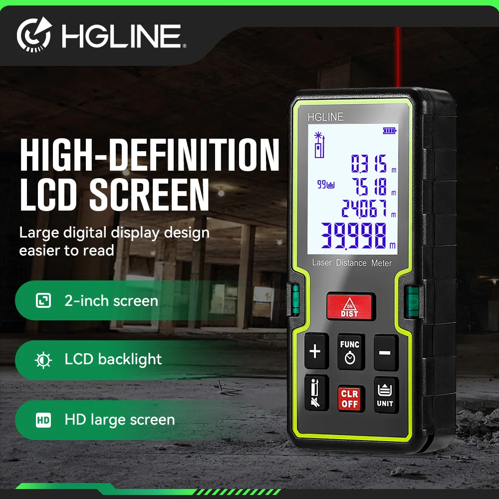 HGLINE Laser Tape Measure 40/60/80/100/120m Laser Rangefinder Double Horizontal Bubble IP40 Electronic Ruler Finder Measure Tool