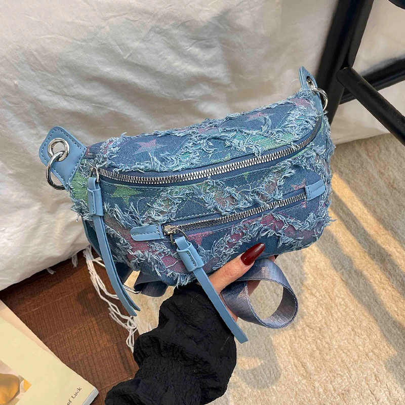 

Large Capacity Storage Waist Bag Plaid Fanny Pack For Women Big Blet Bag Multi-Functional Denim Chest Bags Banana Waist Packs