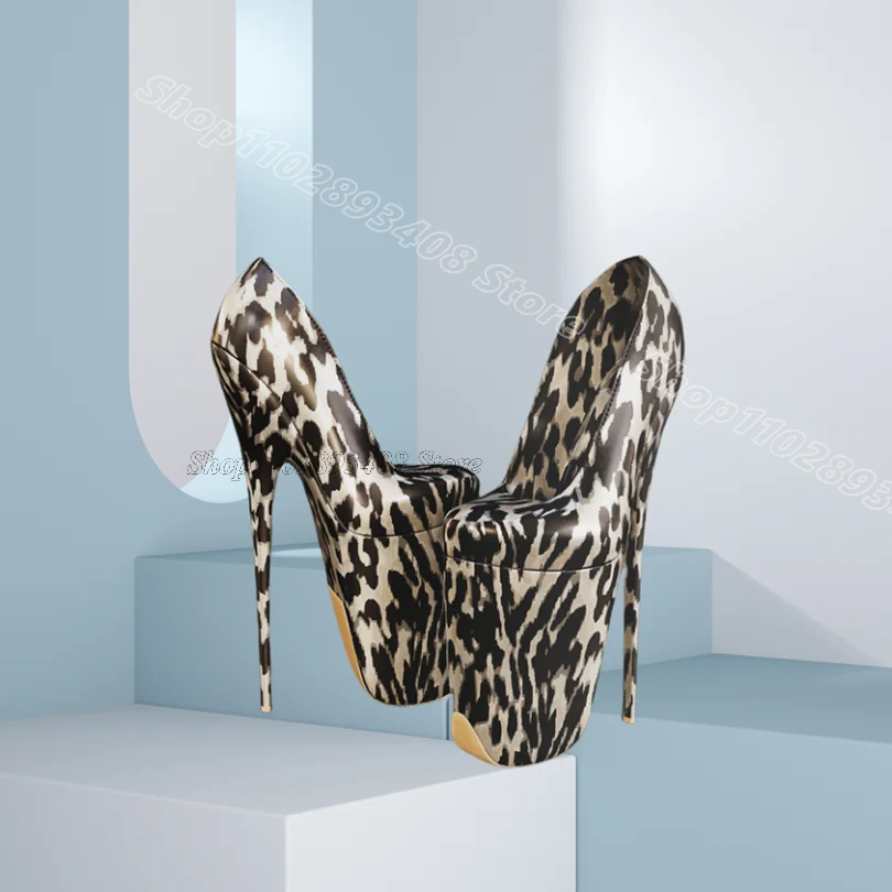 

Leopard Print Stiletto Pumps Round Toe Platform Matte Leather Fashion Summer Women Dress Party Shoes 2025 Zapatos Para Mujere