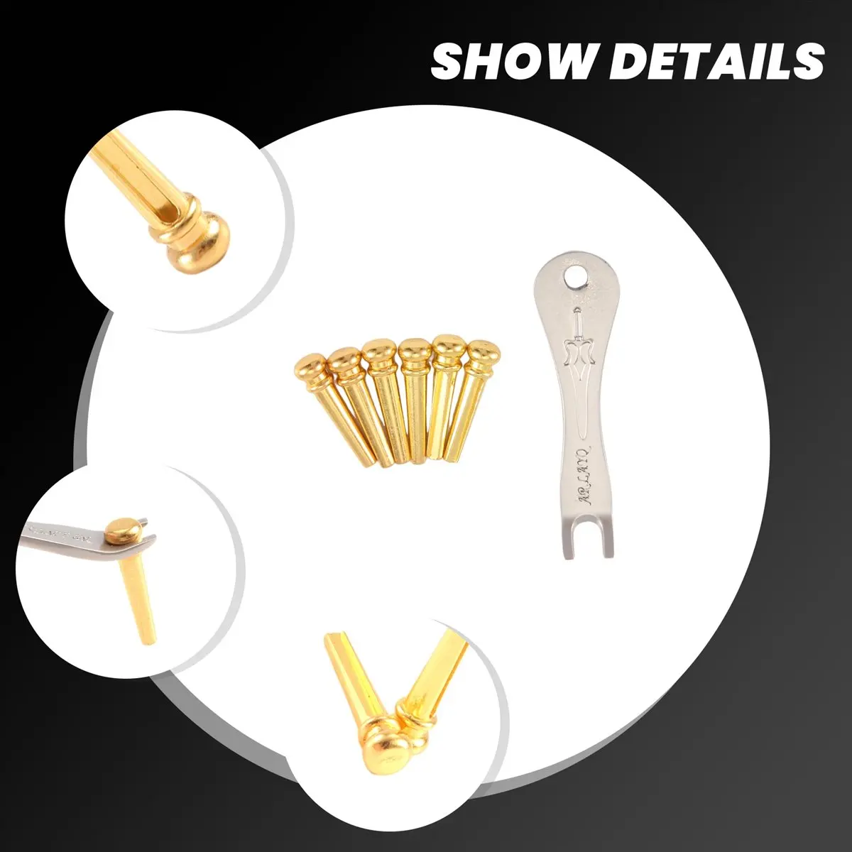 【CYBER MONDAY】Guitar Bridge Pins 6Pcs Brass Endpin for Acoustic Guitar with Guitar Bridge Pin Puller