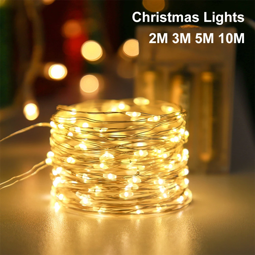 2M 3M 5M 10M Copper Wire LED String Lights Fairy Garland Light Battery Powered For Christmas Wedding Party Decoration Lighting