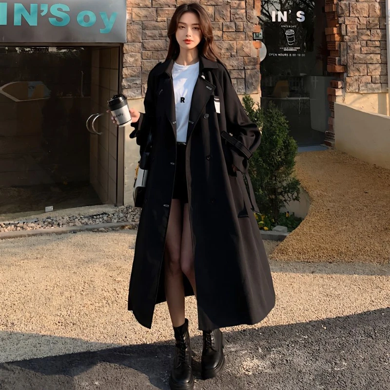 Korean Fashion Lace-up Trench Women Vintage Autumn Y2k College High Street Long Coats Sweet Temperament Chic Students Leisure
