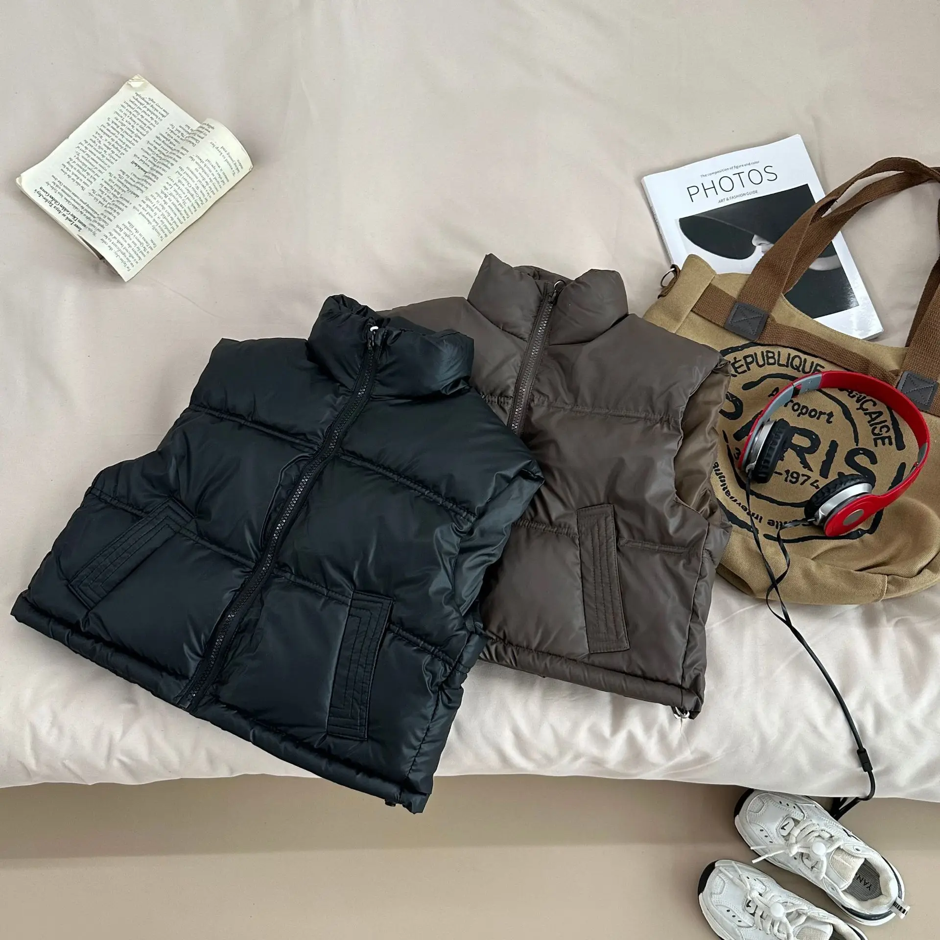 Koreanische Daunen-Baumwollweste für Kinder, Jungen und Mädchen, Herbst- und Winterweste mit Stehkragen, wasserdicht und warm, 1-14 Jahre – Detail 5