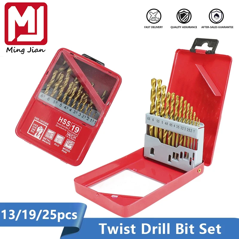 

Twist Drill Bit Set 1.0-13mm Titanium Coated Metal Gun Drill Hole Cutter Power Tools Accessories HSS Wood Metal Drill Bit