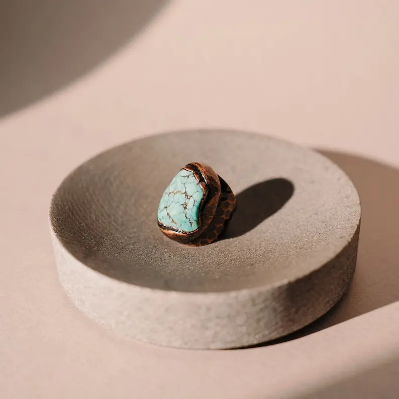 YEEVAA Chunky Turquoise Ring, Bronze Ring, Handmade Jewelry Gift