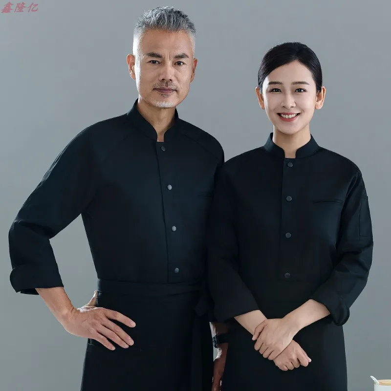 زي عمل مطبخ المطاعم بأكمام طويلة، زي غربي للمطاعم، كعكة النادل، زي الشيف الأبيض للخريف