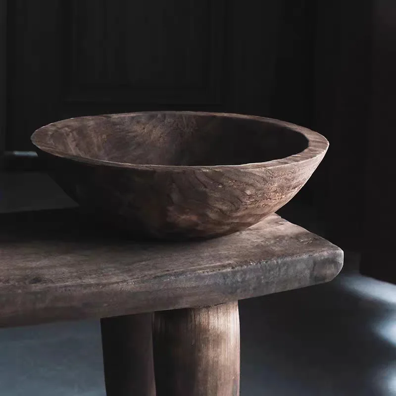 

Wabi Sandy Wind Creative Fruit Plate High-end Wooden Pallet Homestay Home Living Room High-end Handmade Antique Decorative Ornam