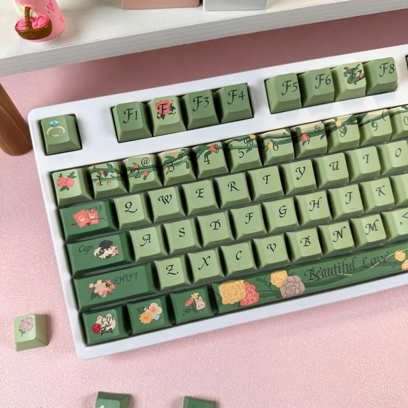 Healing green theme keycap flower wedding girl high value original durable personality cute f87pro keyboard cap