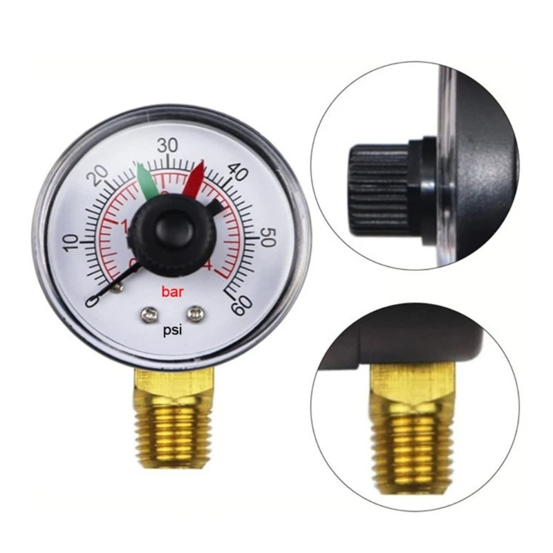 190058 Pressure Gauges 0-60PSI,2” Start and Clean Filter Water Pressure Gauges with 1/4NPT Bottom Mount M4YD