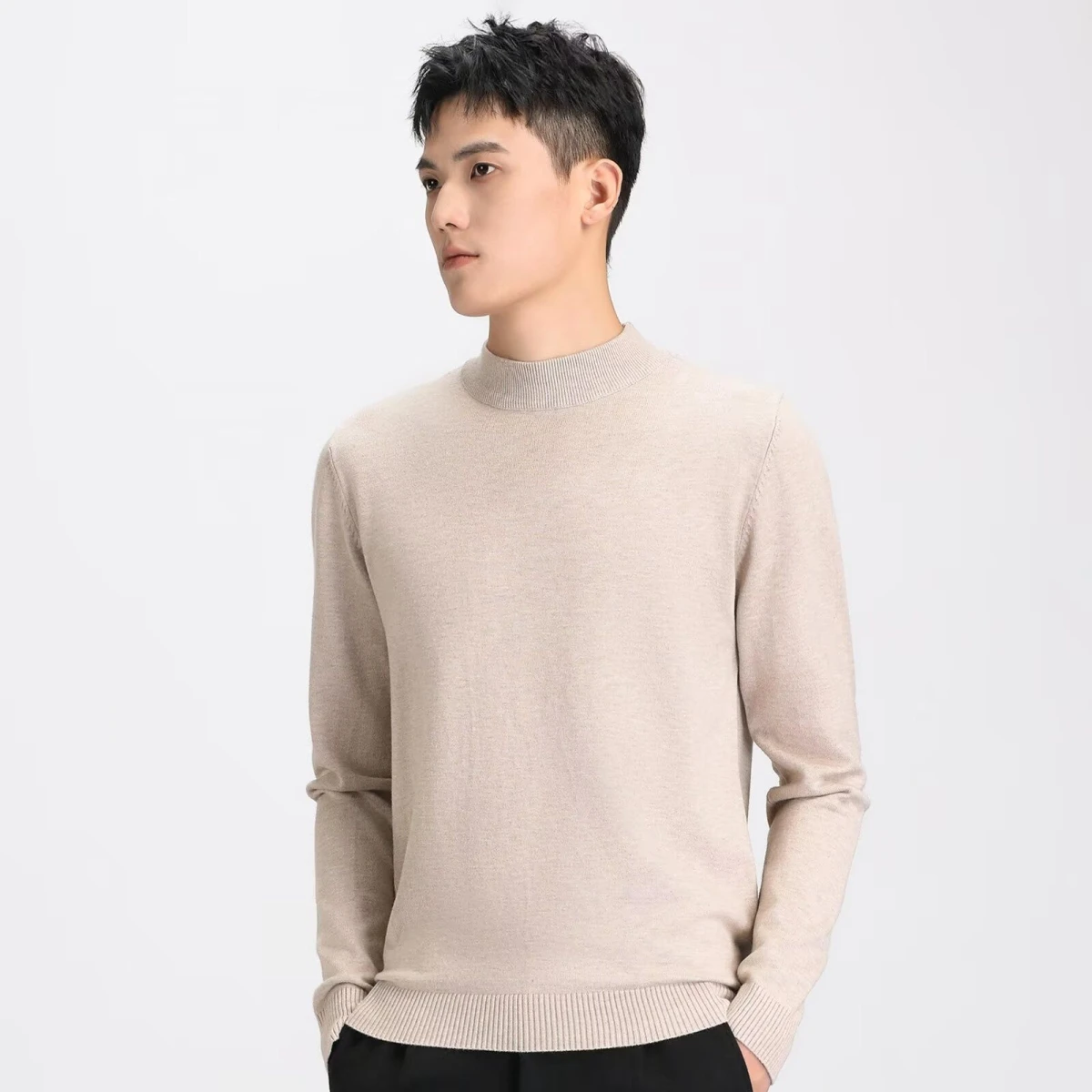 

Men's Casual Loose Knitted Sweater f High Collar mid Autumn Winter Self Heating Inner Wear Comfortable Soft Polyester Fiber