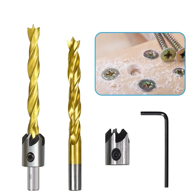 Set di punte per svasatore HSS per utensili per la lavorazione del legno con foro per vite a chiave esagonale dimensioni 3/4/5/6/7/8/10mm