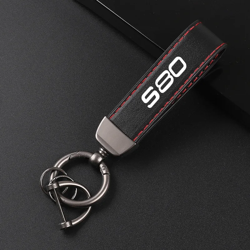 Couro Deluxe Keychain com emblema do carro, pingente para Volvo S80