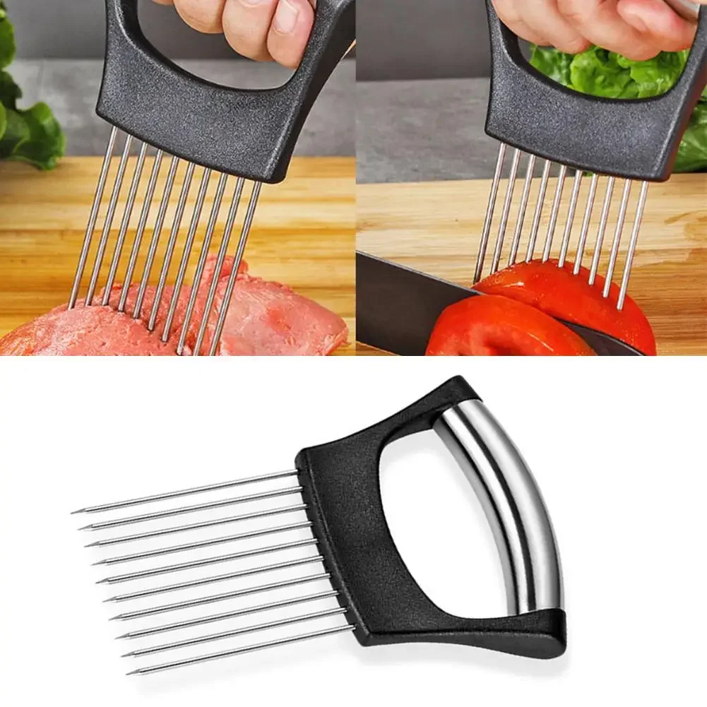 Stainless Steel Loose Meat Needle Onion With Cutting Holder Easy Slicer Cutter Tomato Safe Fork Handheld Vegetable Knife Kitchen