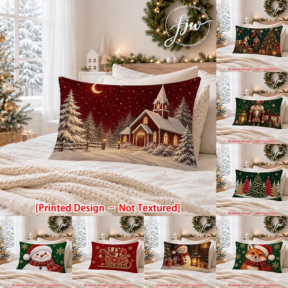 1pc Christmas Winter Wonderland Throw Pillow Covers, Festive Holiday Home Decor Cushion Cases for Sofa Bedroom