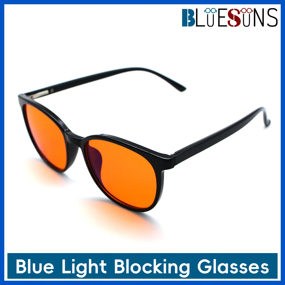 Novos óculos de bloqueio de luz azul de quadro redondo com lentes laranja vermelhas para proteger os olhos ao usar telefones móveis e computadores