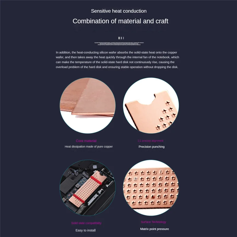 Practical-M.2 NVMe SSD Heat Sink 0.8mm for M2 2280 Solid State Hard Disk Copper Heatsink with Thermal Pad Laptop SSD Radiator