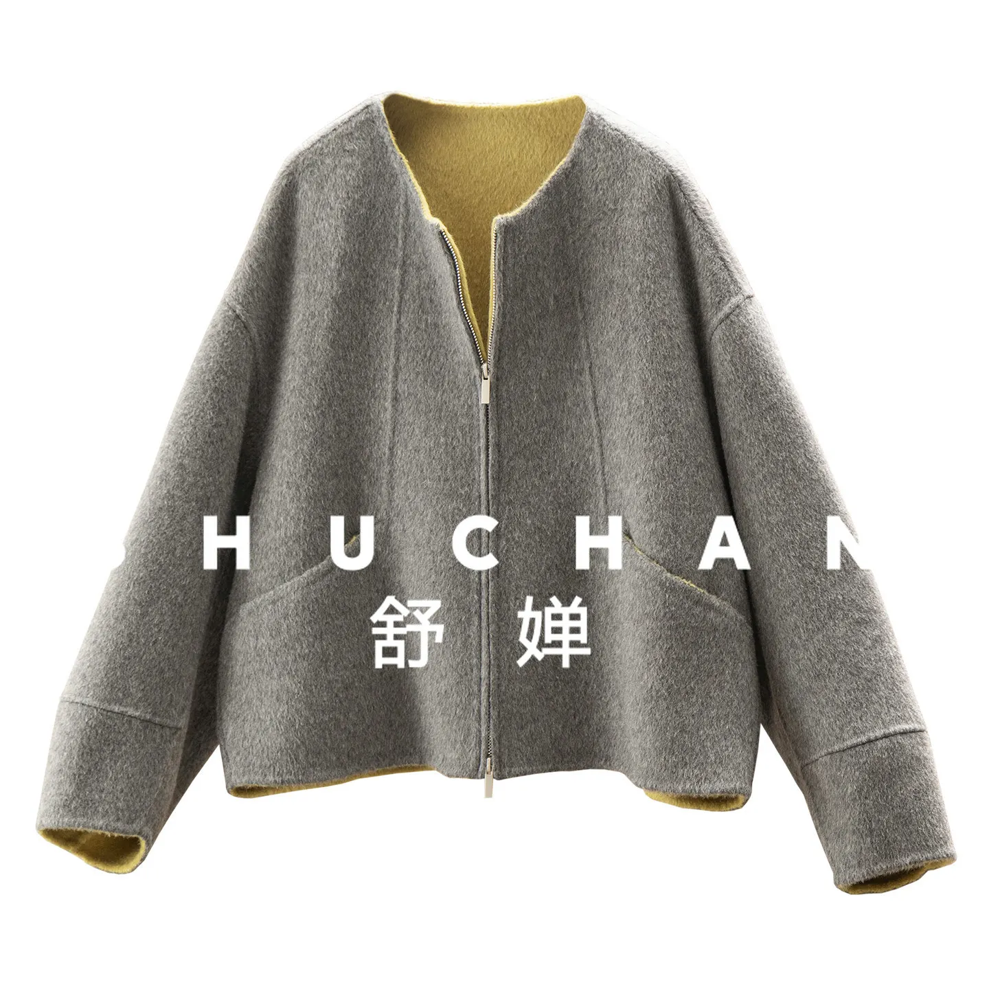 

Французское двустороннее пальто из гетерохромной шерсти с роговыми рукавами, верблюжья флисовая короткая куртка с круглым вырезом, женское 12J1