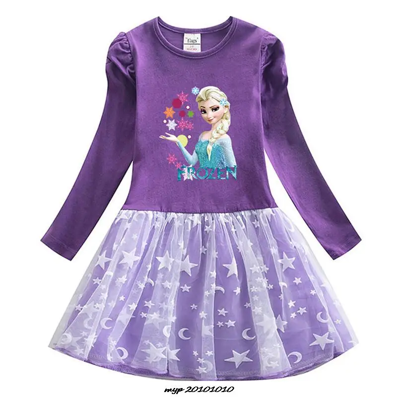 Disney Baby Party Dress Applique Frozen Elsa Baby Cotton Dress Hot Cartoon Kids Girls Dress Spring Autumn Winter