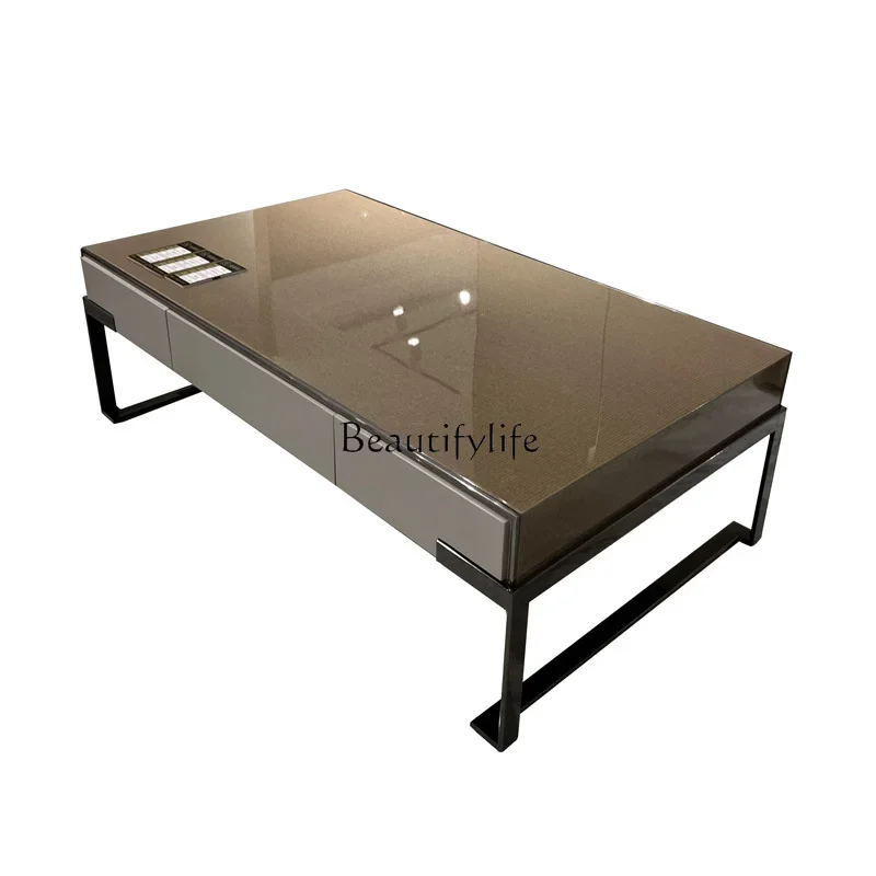 

Italian light luxury solid wood high-end coffee table villa suite living room tea table piano paint process