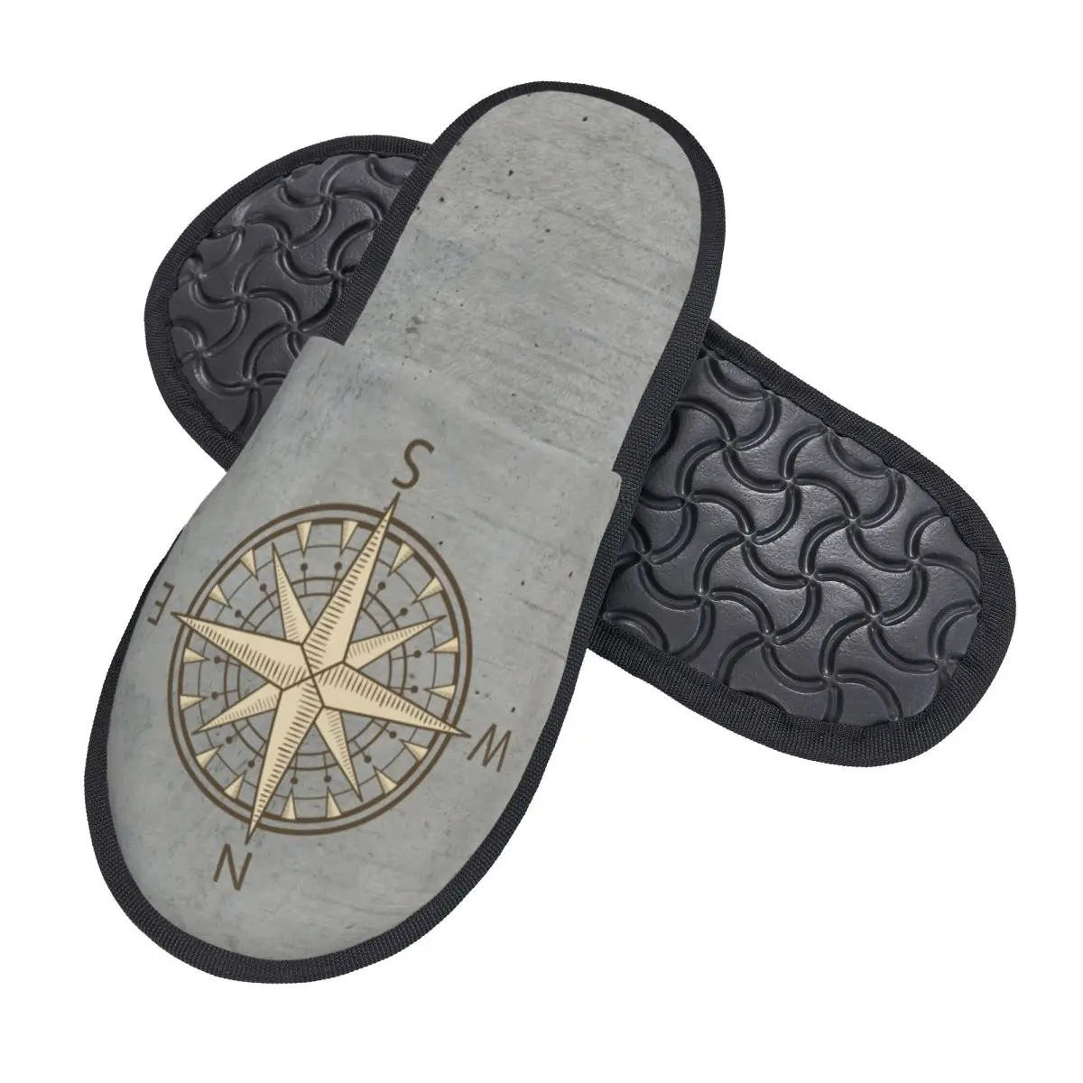 Custom Gray Compass Memory Foam Slippers Women Comfy Warm Nautical Sailing Sailor House Slippers