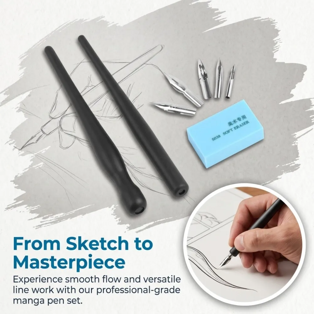 Interchangeable Nibs Manga Drawing Kit Easy Grip Lightweight Dip Pen Set Complete Combination Multi Nib Design