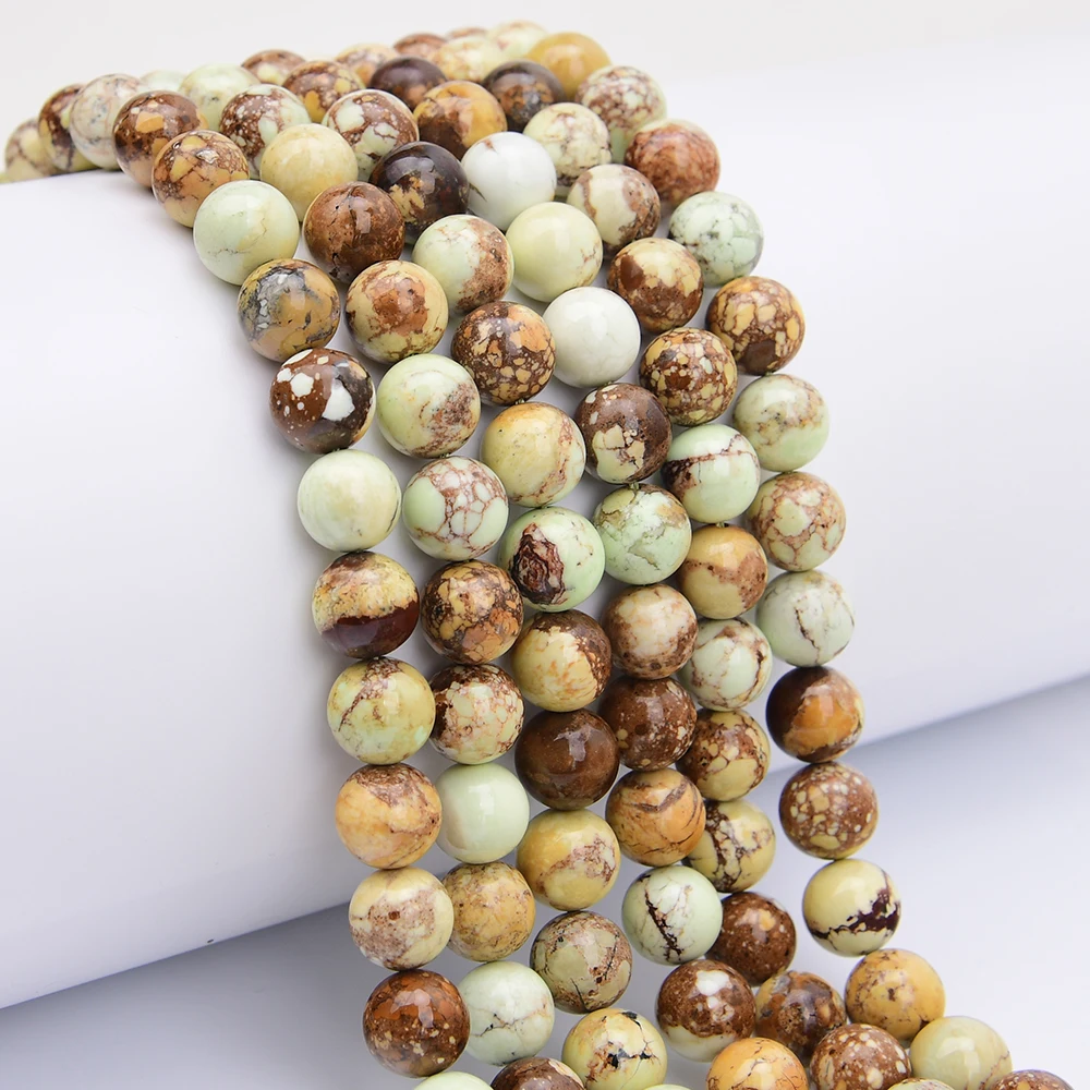 

APDGG 12mm Natural Green Lemon Turquoise Smooth Round Loose Beads 15.5'' DIY Jewelry