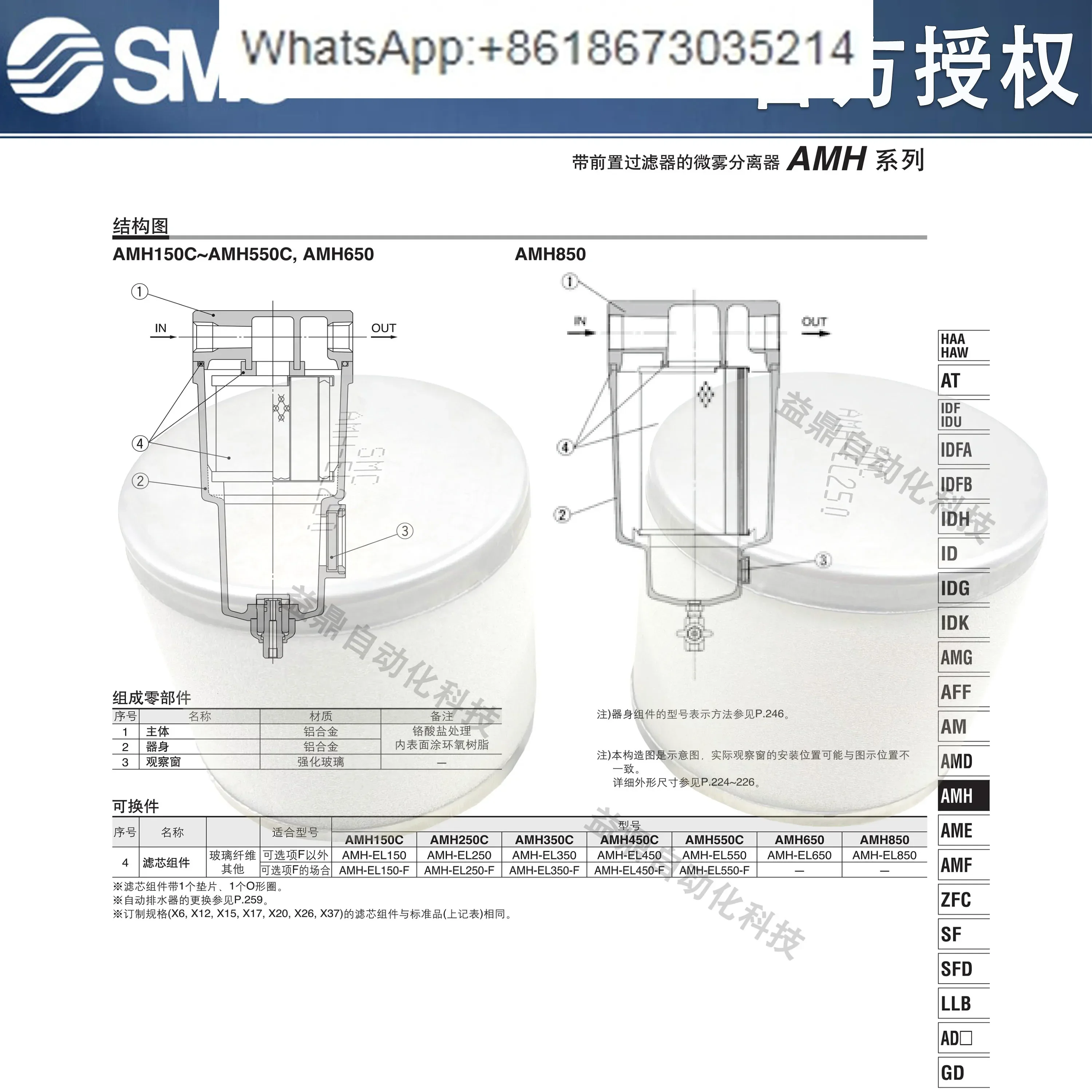 SMC   filter cartridge AM/AMH/  E-EL150/250/350/450/550/650/850